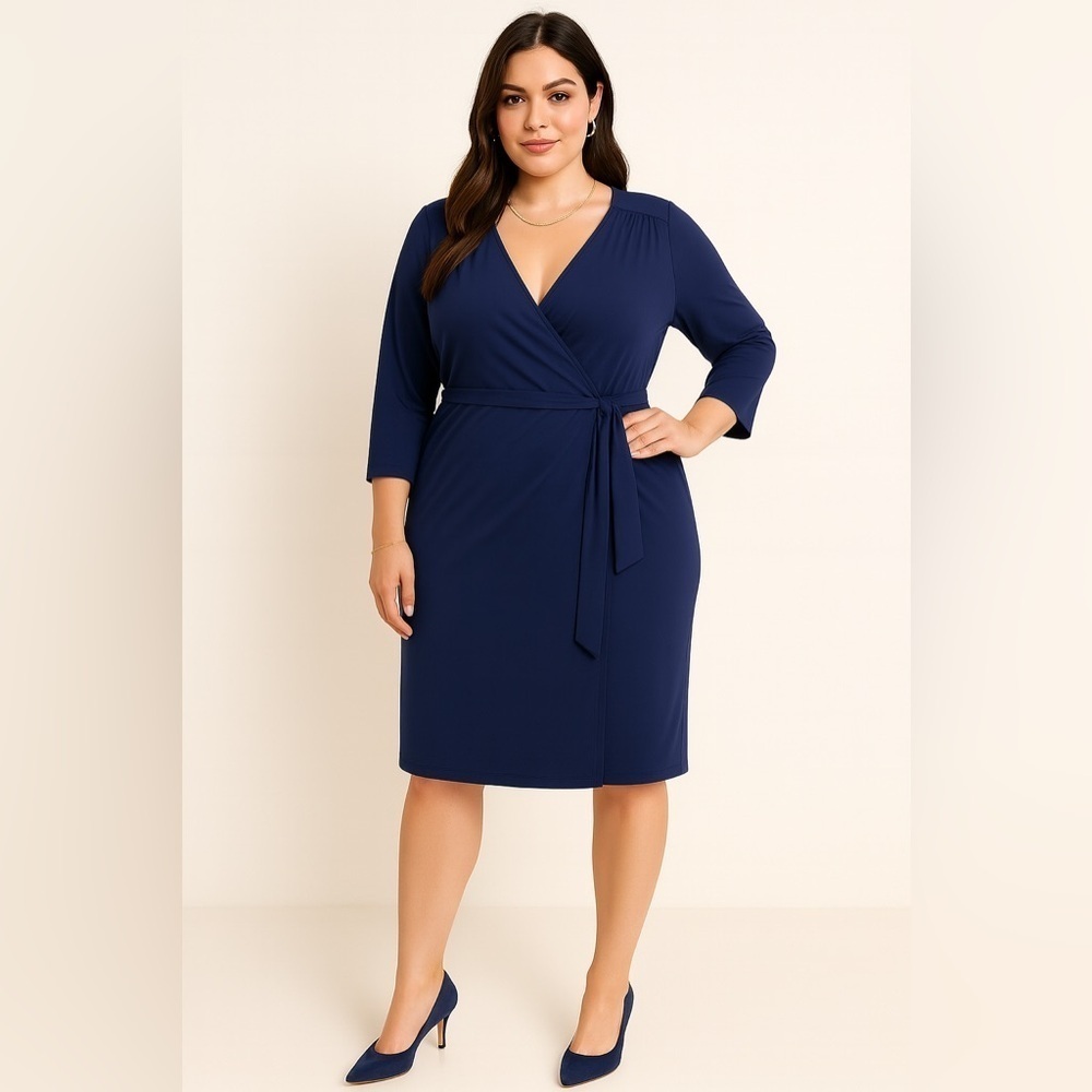 Old Navy Womens Wrap Dress XXL 2XL Navy Blue Stretch Jersey Midi Preppy